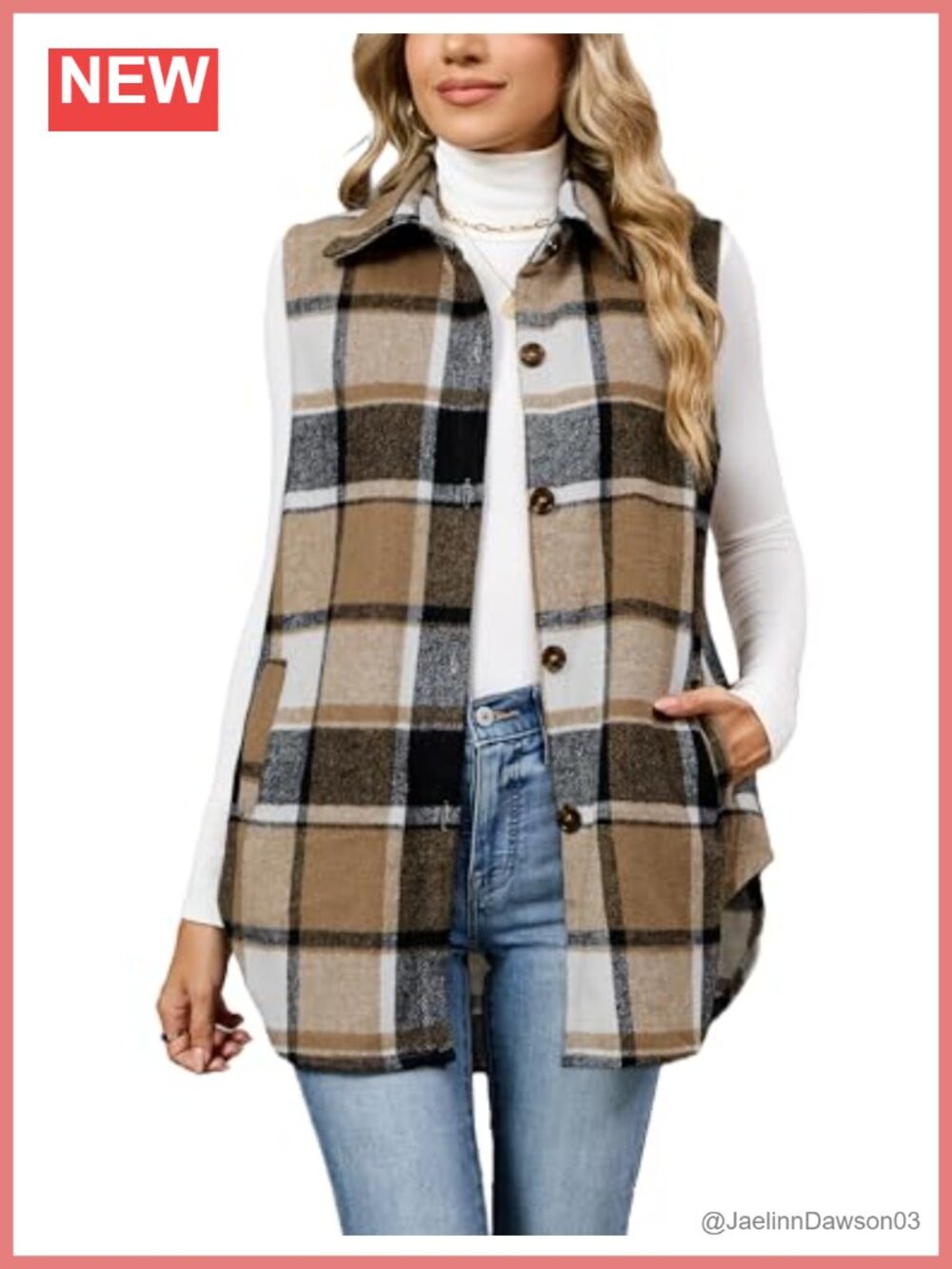 Plaid Vest Fall Flannel Layering Sleeveless Button Front